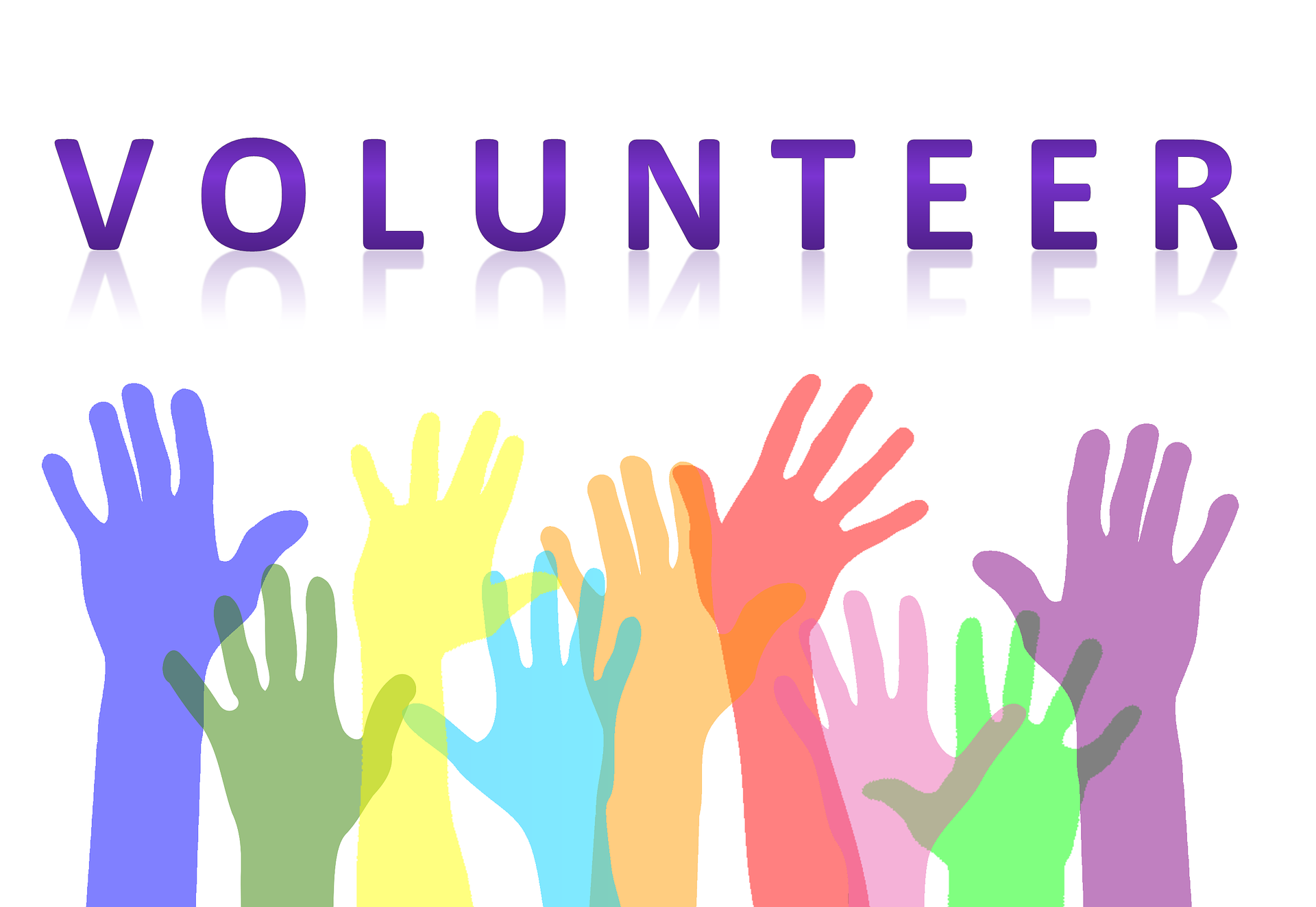 volunteer graphic with lots of raised hands
