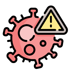Coronavirus graphic with alert symbol next to it