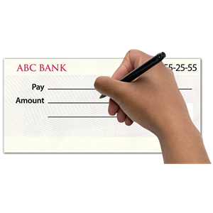 a hand signing a check