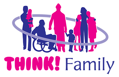 silhouette of families, THINK family logo