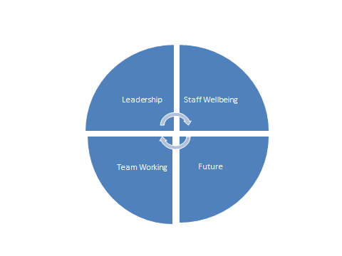 leadership, staff wellbeing, team working, future graphic