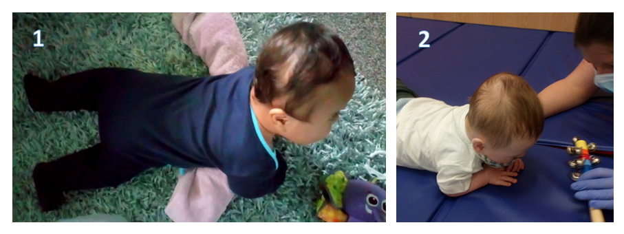Three images of a baby on their tummy, trying to move