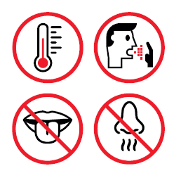 Graphic representing a high temperature, coughing, loss of taste and smell