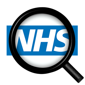 magnifying glass over "NHS"