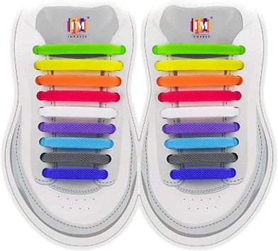 a shoe with different coloured laces