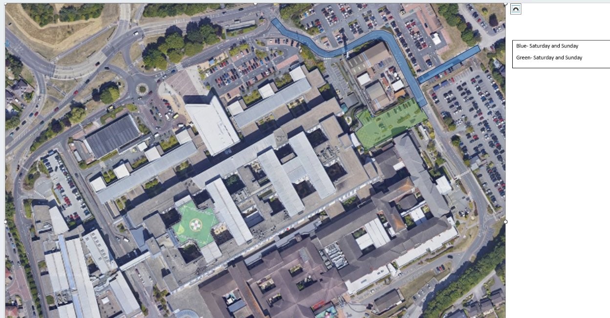 Notice of roadworks at the Royal Derby Hospital on Saturday 10 and Sunday 11 August
