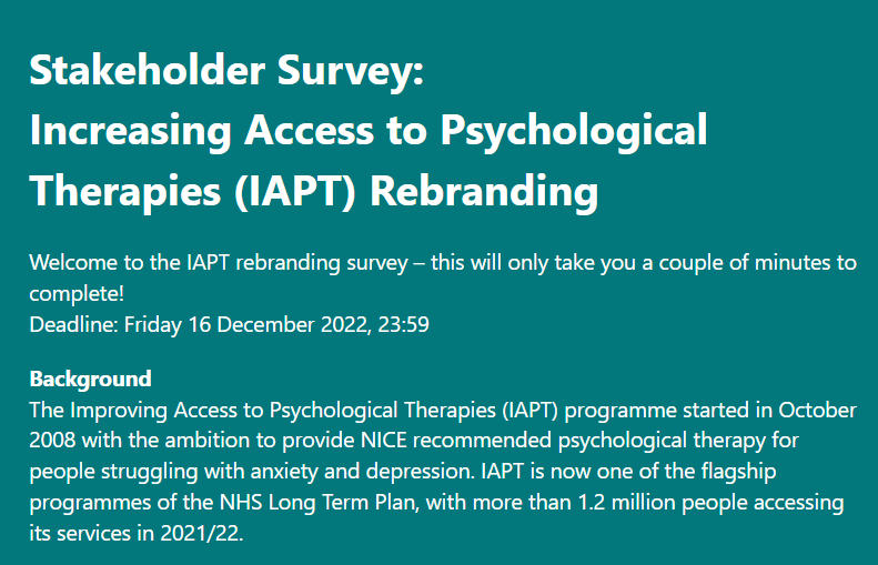 Have your say on a new name for IAPT - improving access to psychological therapies